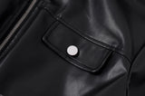 Waist Drawstring Leather Hood Jacket