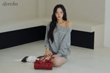 Unbalanced off-shoulder gray loose fit sweatshirt