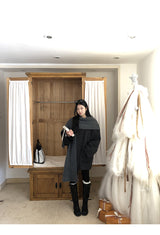 Charcoal quilted round muffler jacket