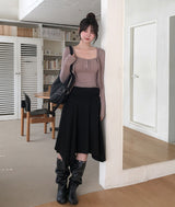Kyou Unbalance Layered Shirring Skirt