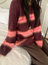 Hazy Hairy Stripe Loose Rose-Fit Knit