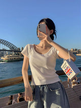 [BELLIDE MADE] ribbon frill short-sleeved T-shirt