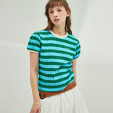 VOLUME SLEEVE STRIPE T-SHIRT_GREEN+MINT