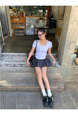 Charcoal Mini Pleats Pants Skirt