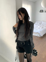 ミュディフリルレイヤードリボンロングスリーブTシャツ