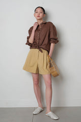 Linen pearl Shirt_Brown