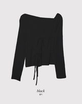 リボンストラップワンショルダースリムTシャツ (3color)