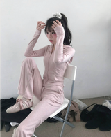 [♡MADE♡] puppy velour back eyelet slim hood zip-up