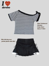 Edge Unbalanced Shoulder Stripe Short Sleeve T-Shirt