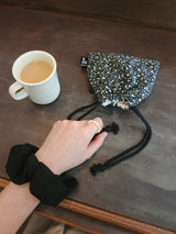 terazzo flat string pouch bag - black M