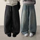 Doha Side Snap Waist Banding Balloon Wide Denim Pants
