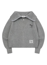 オビアカラーネックニットジップアップ (3COLOR)