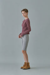 Stripe button t-shirt_wine