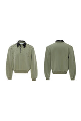 Pearl Sequin Colorblock Polo Sweatshirt