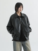 Raglan 2way zip-up leather Jacket