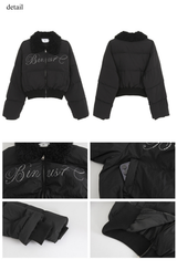 Black beads wool collar short padded coat