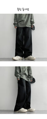【3段丈】【S～2XL】バロディウォッシングワイドデニムパンツ（5色）