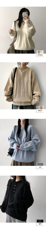 Ichi cable snap henry neck knitwear