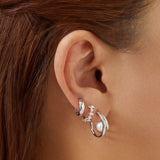 Duo Natural Freshwater Pearl Stud 925 Silver +Rhodium plating Earring E058-07H
