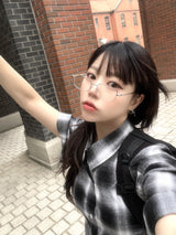 Unisex デイリーレトロチェッカード半袖シャツ