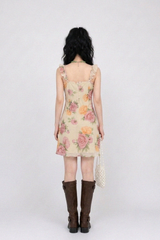 VINTAGE ROSE RUFFLE-STRAP MINI DRESS