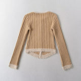 Fur Detail Bold Ribbed Long Sleeve Cardigan