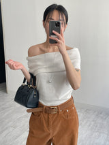 [FW] Peach Shirring Off-Shoulder T-Shirt