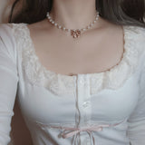 アドラブル リボンパールチョーカーネックレス- Rosegold Color