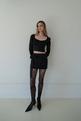 [Seow] Glow Tweed Ribbon Mini Skirt