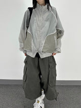 piping mesh blouson jacket