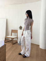 Homyoon キャップスリーブ ハーフポーラークロップタンクトップ Tシャツ