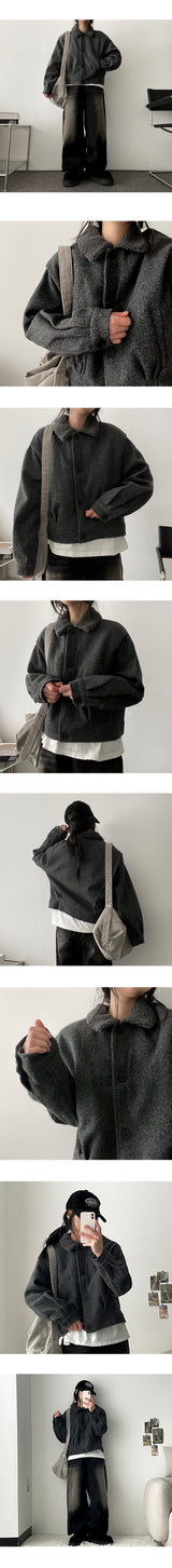 [Fleece lining]linen hem snapwashed wide denim pants-3 Tier Length