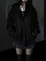 vintage fold denim hoodie zip-up