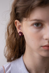 Wine and rose flower knit earring