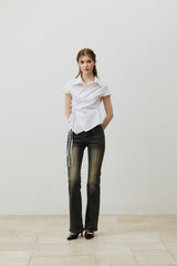 EVE STRIPE WRAP CAP SLEEVE SHIRT / WHITE