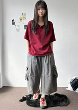 クリ ヘンリーボタン オーバーサイズ ニット Tシャツ 5カラー
