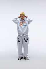 Sound wave artwork damage washing hoodie zip-up (Melange)