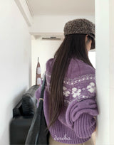 Purple Snow Turtleneck Cropped Knitwear