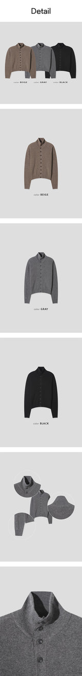 [F/W] Highneck button crop knit cardigan(3color)