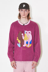 Long-sleeved funny and quirky print sheep-leg sleeve round neck contrast color T-shirt hoodie