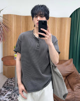 Sadi Pigment Waffle Henley Neck Short Sleeve Tee