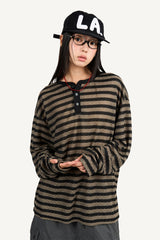 Striped Henley neck long sleeve knit