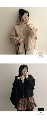 Sharmon incision layered hooded jumper