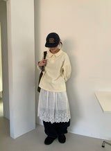 Melfi Waffle Shirring Collar Tee