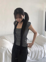 Rie Stripe Button Puff Short Sleeve T-Shirt