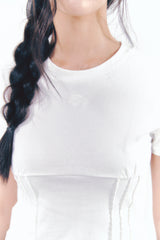 Heart Logo Shirring Detail Top Ivory