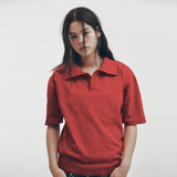 CROPPED MINIMAL KNITTED POLO SHIRT (RED)