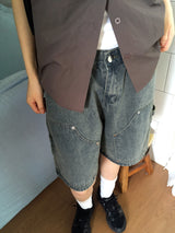 Chakin double knee rivet Bermuda Short denim pants