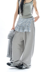 Long waist rib loose sweatpants