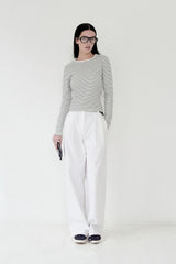 KIRSH プレーンストライプスリムフィット長袖Tシャツ [WHITE]